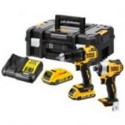 KIT DEWALT TALADRO PERCUTOR + ATORNILLADOR IMPACTO + 2 BATERIAS 2AH + MALETIN TSTAK II