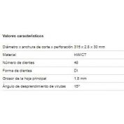 HOJA SIERRA CIRCULAR MESA METABO PRECISION CUT PROF MADERA 315X30 Z48 WZ 15º