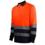POLO PIQUE AV MANGA LARGA B. SEGMENTADAS WORKO WR 302 NARANJA-MARINO