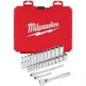 JUEGO 28 PIEZAS, CARRACA Y VASOS DE 1/4" MILWAUKEE